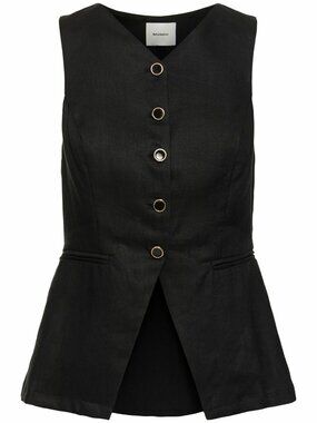 Reformation Aspen Linen Black Vest Top Size 0